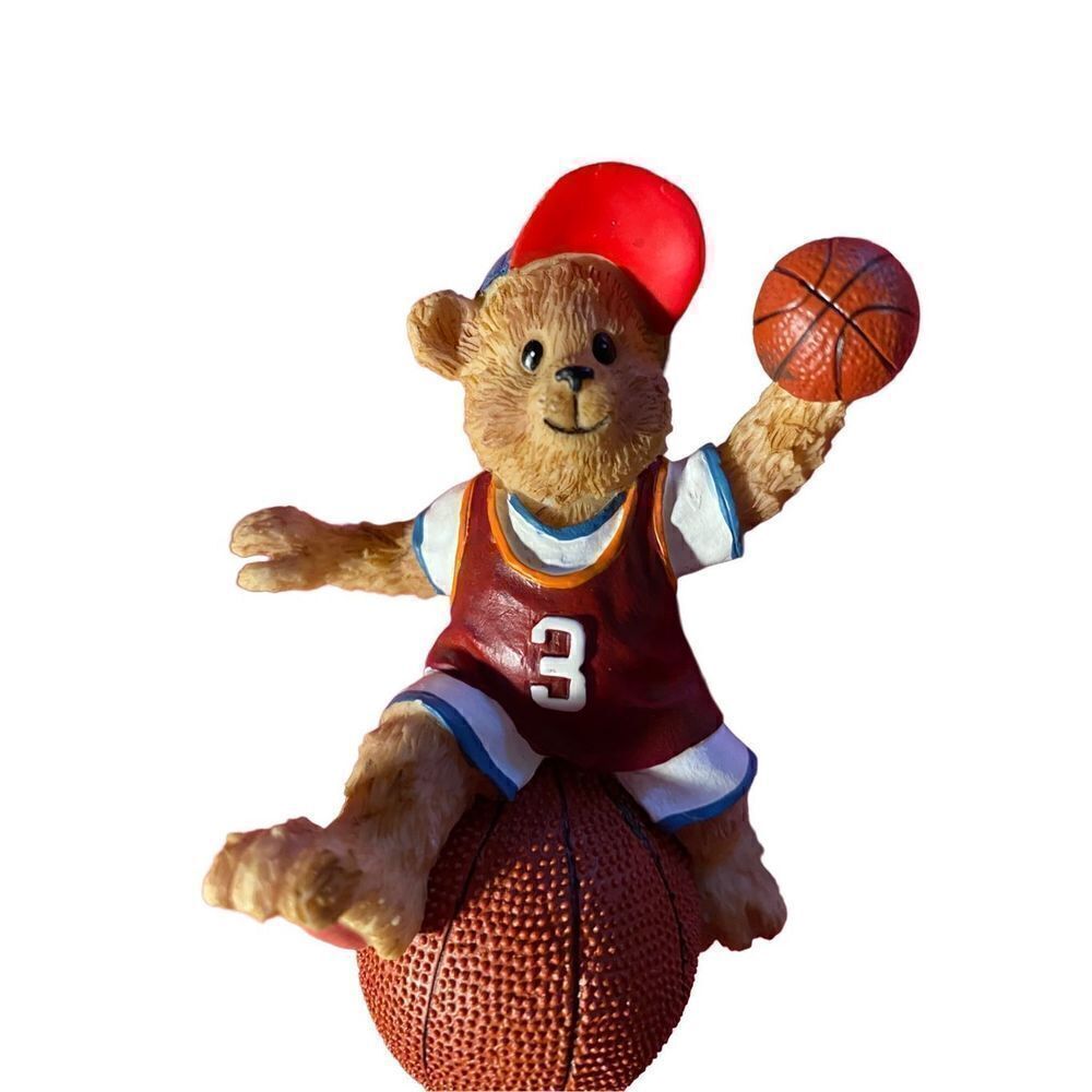 Vintage Christmas basketball, teddy bear tree ornament/3 1/2x 2 1/2